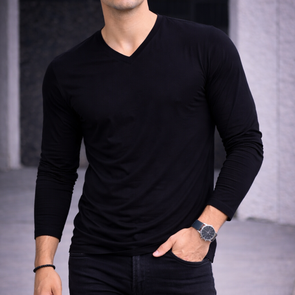 4 Poleras Cuello V Manga Larga