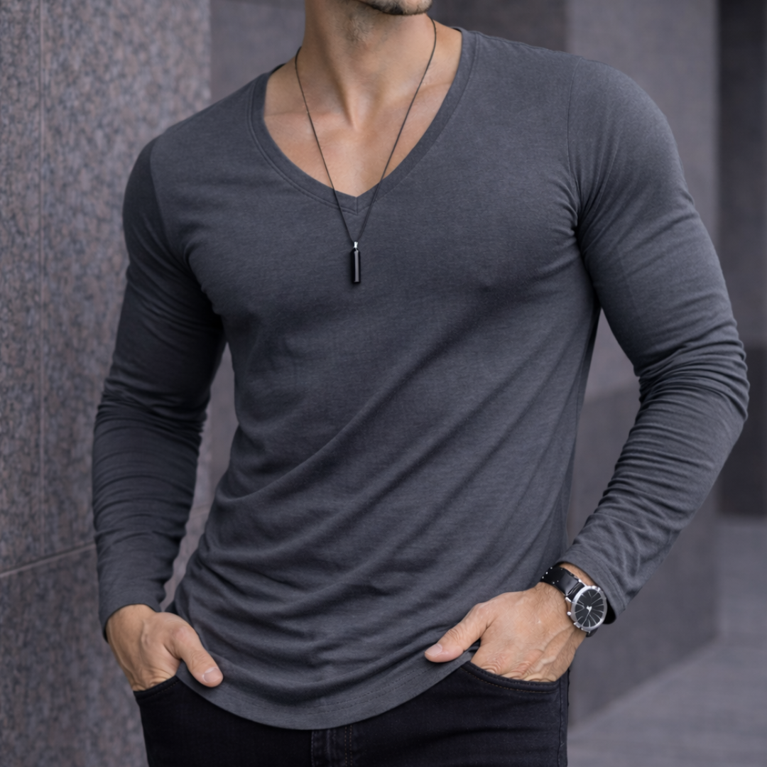 Polera Long V manga Larga