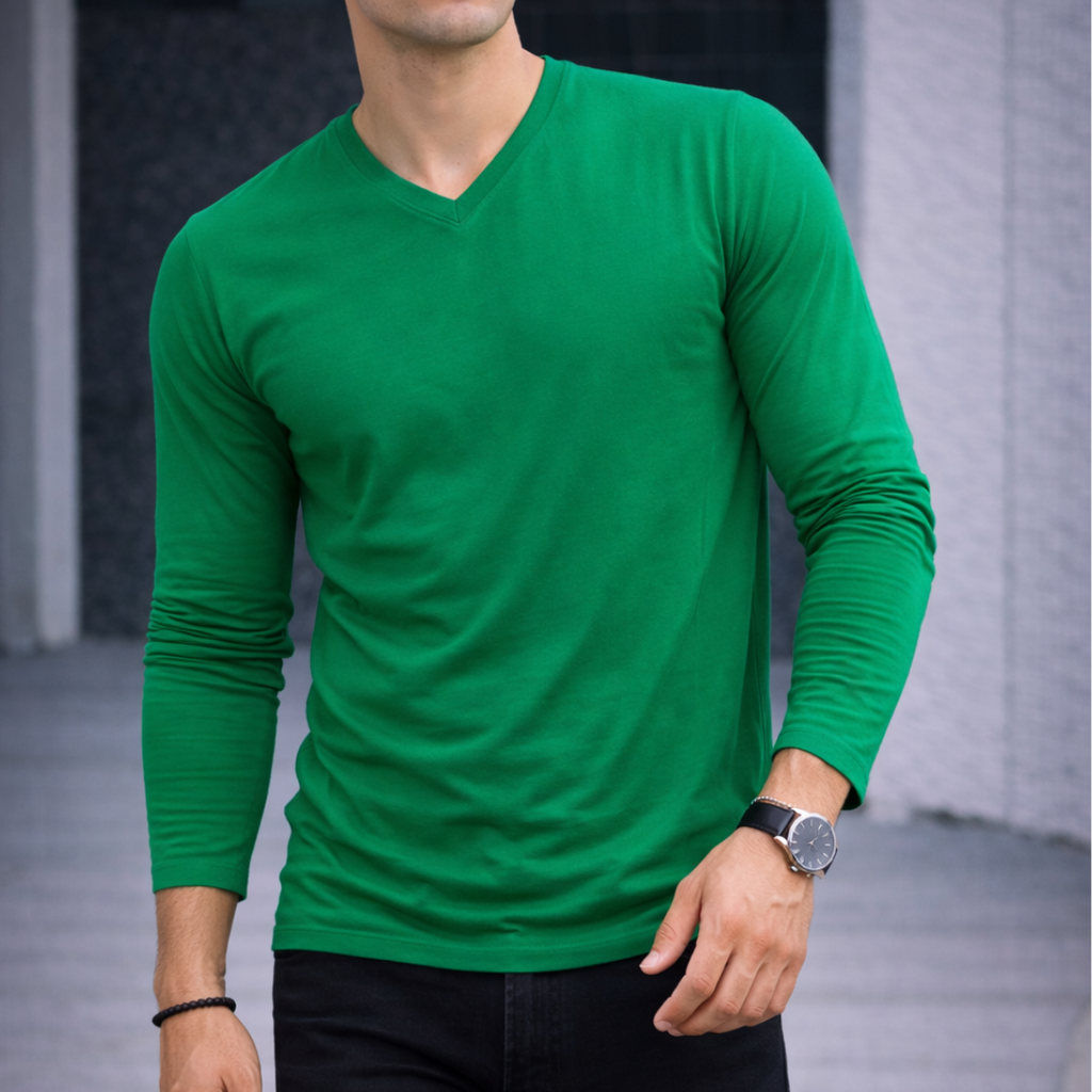 4 Poleras Cuello V Manga Larga