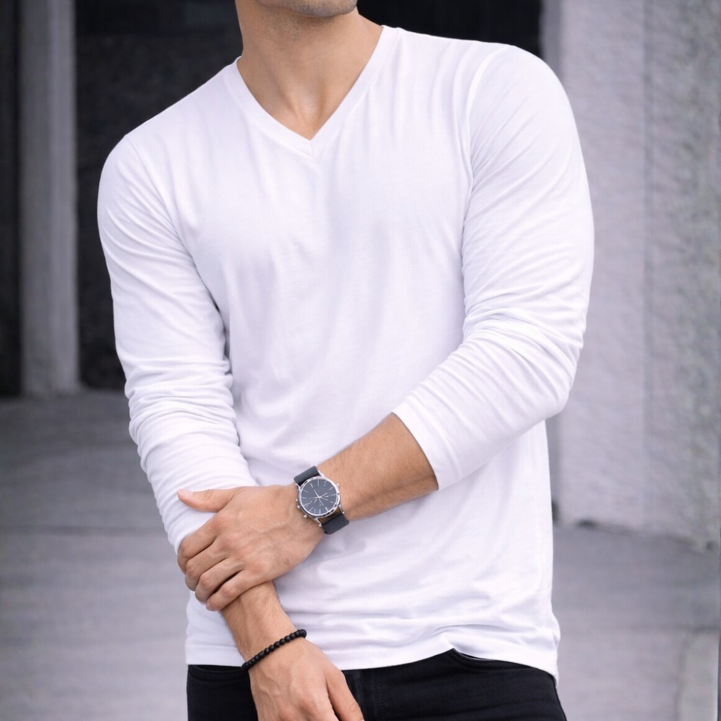 4 Poleras Cuello V Manga Larga