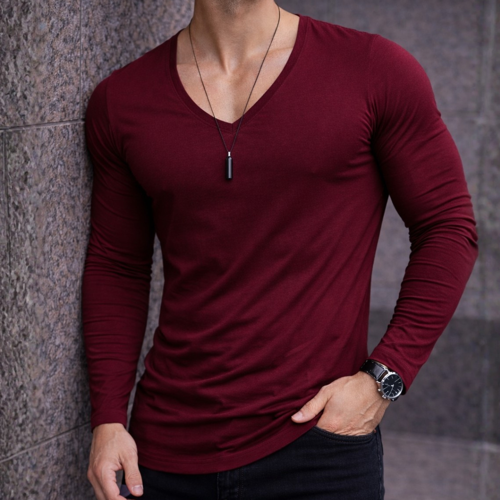 Polera Long V manga Larga