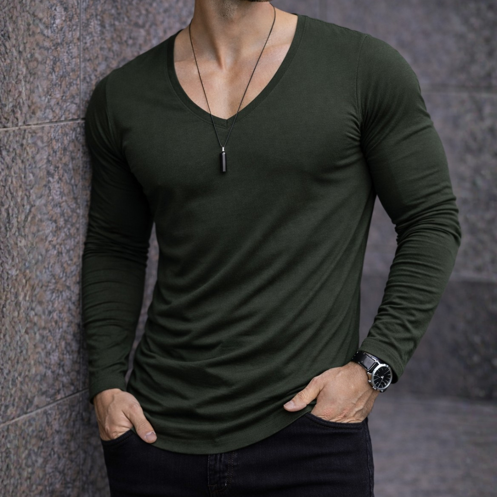Polera Long V manga Larga