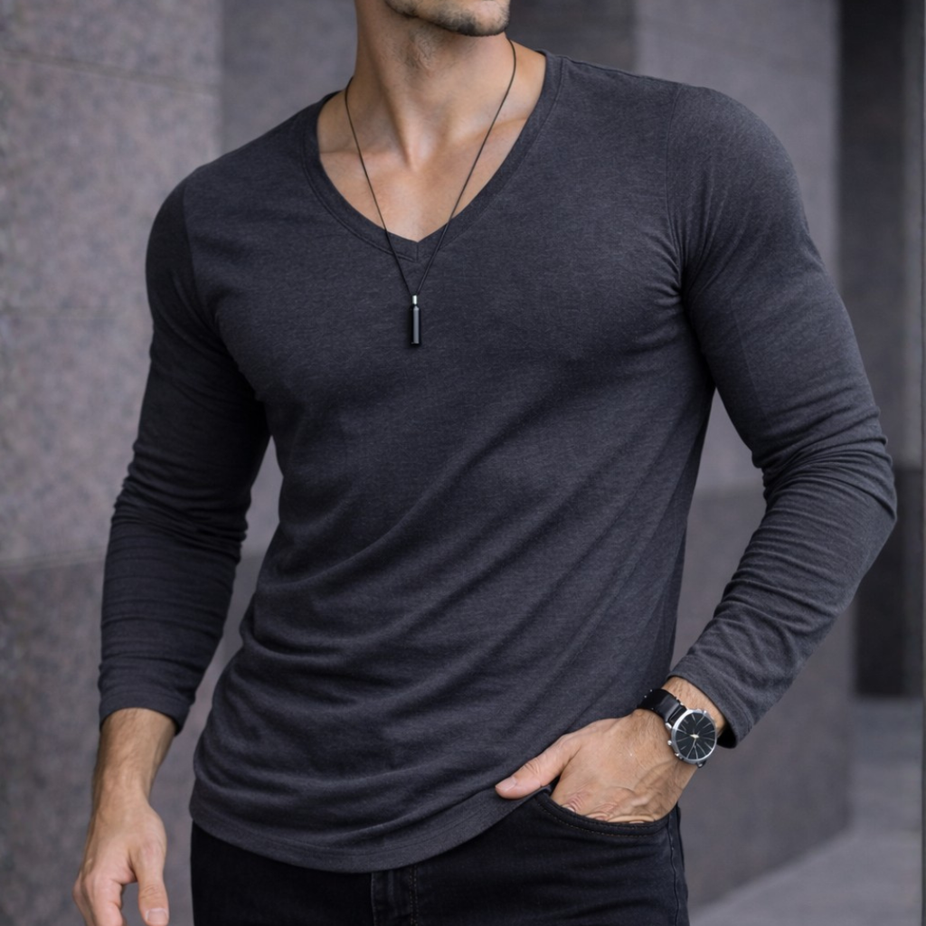 Polera Long V manga Larga