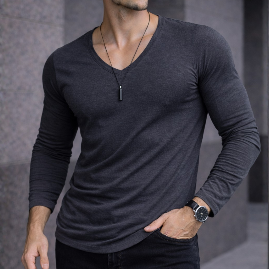 Polera Long V manga Larga